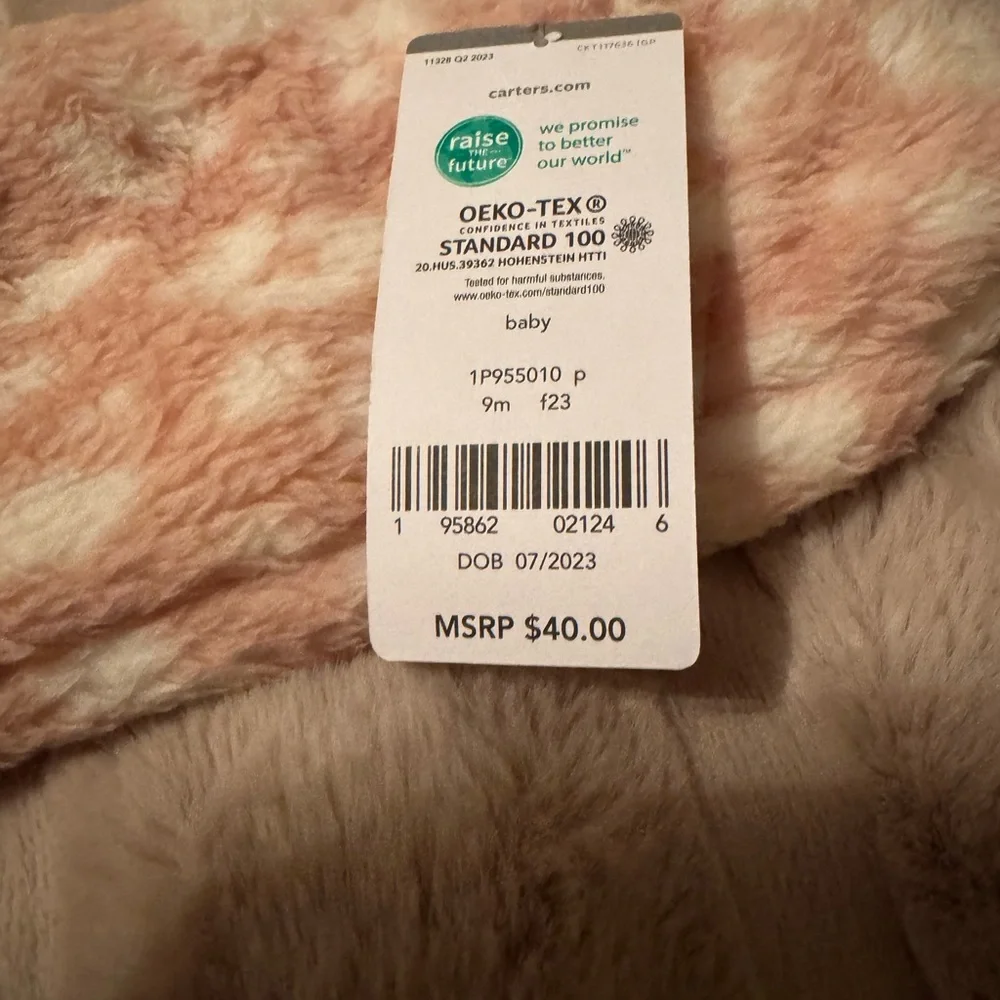 Carter's Pink & Cream Fuzzy Hooded Footed One-Piece
